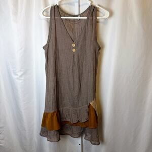 Misslook Boho Tunic Dress Size M Brown Cotton Blend Layered Ruffle Hem Lagenlook